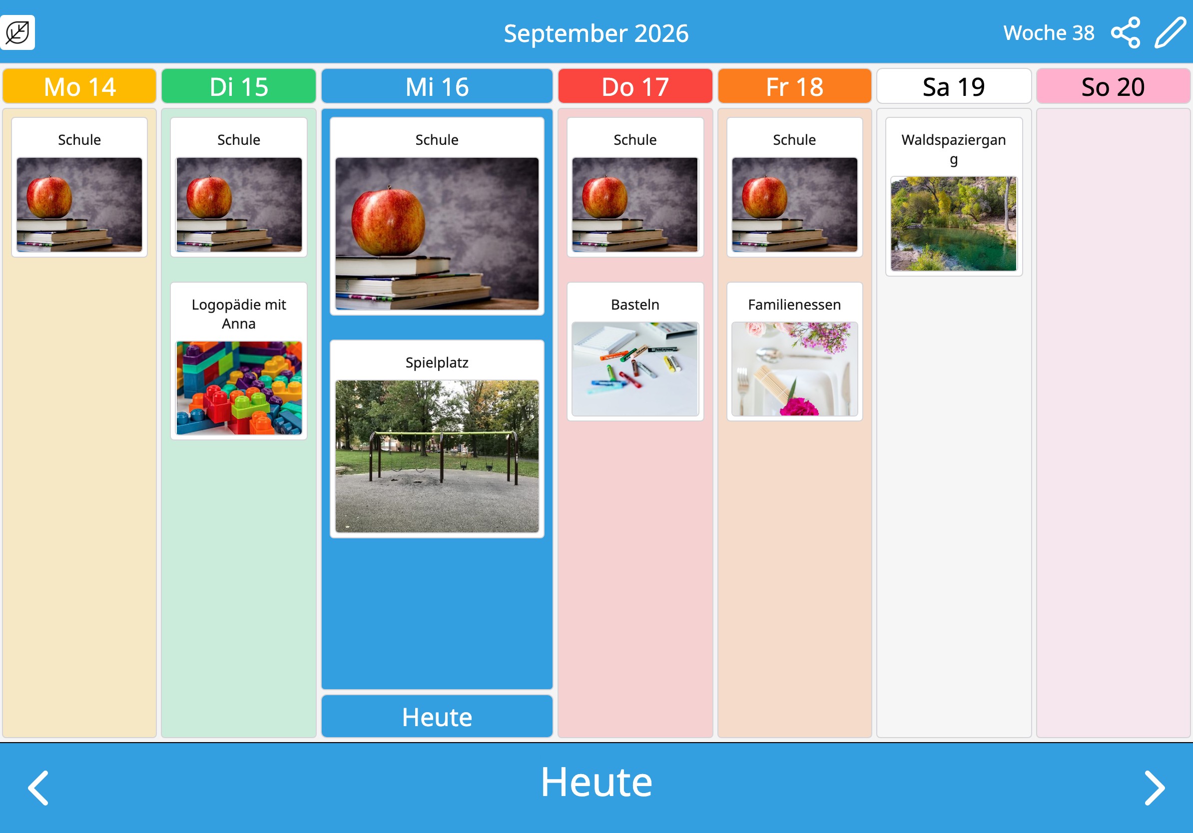 The same week in Moi Calendar in the German school colours